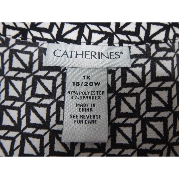 Catherines Button Up Shirt Top Women's‎ Plus Size 1X Black White Geometric - Picture 3 of 7